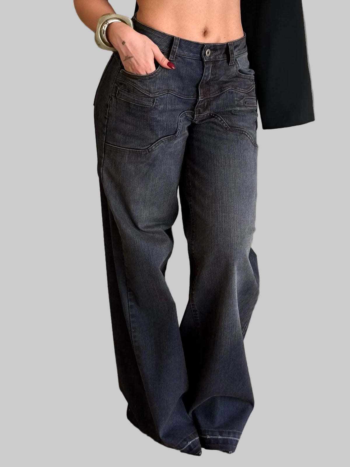 JEAN WIDE LEG BALLON TIRO MEDIO DESGASTES
