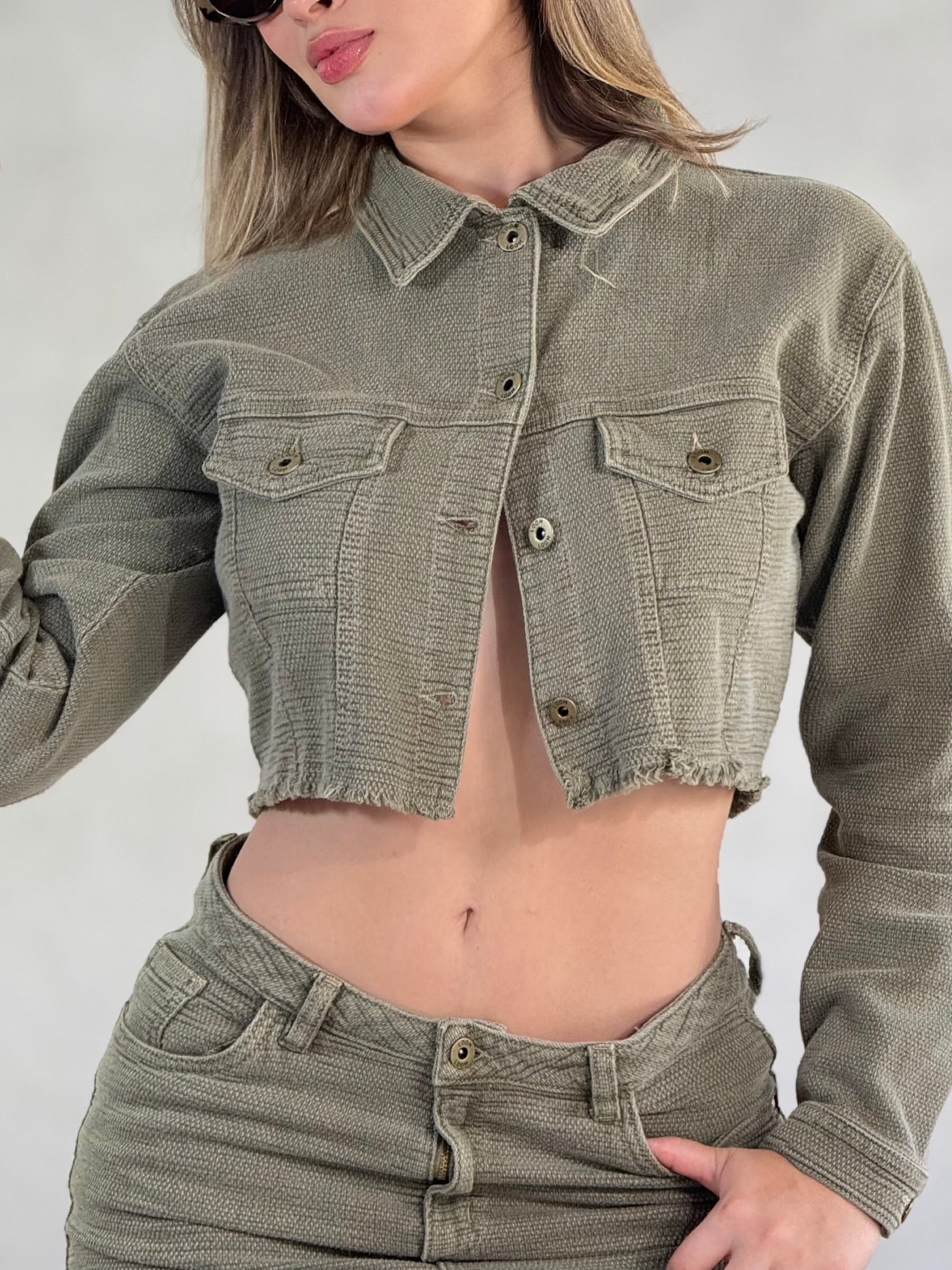 CHAQUETA JACQUARD DENIM VERDE