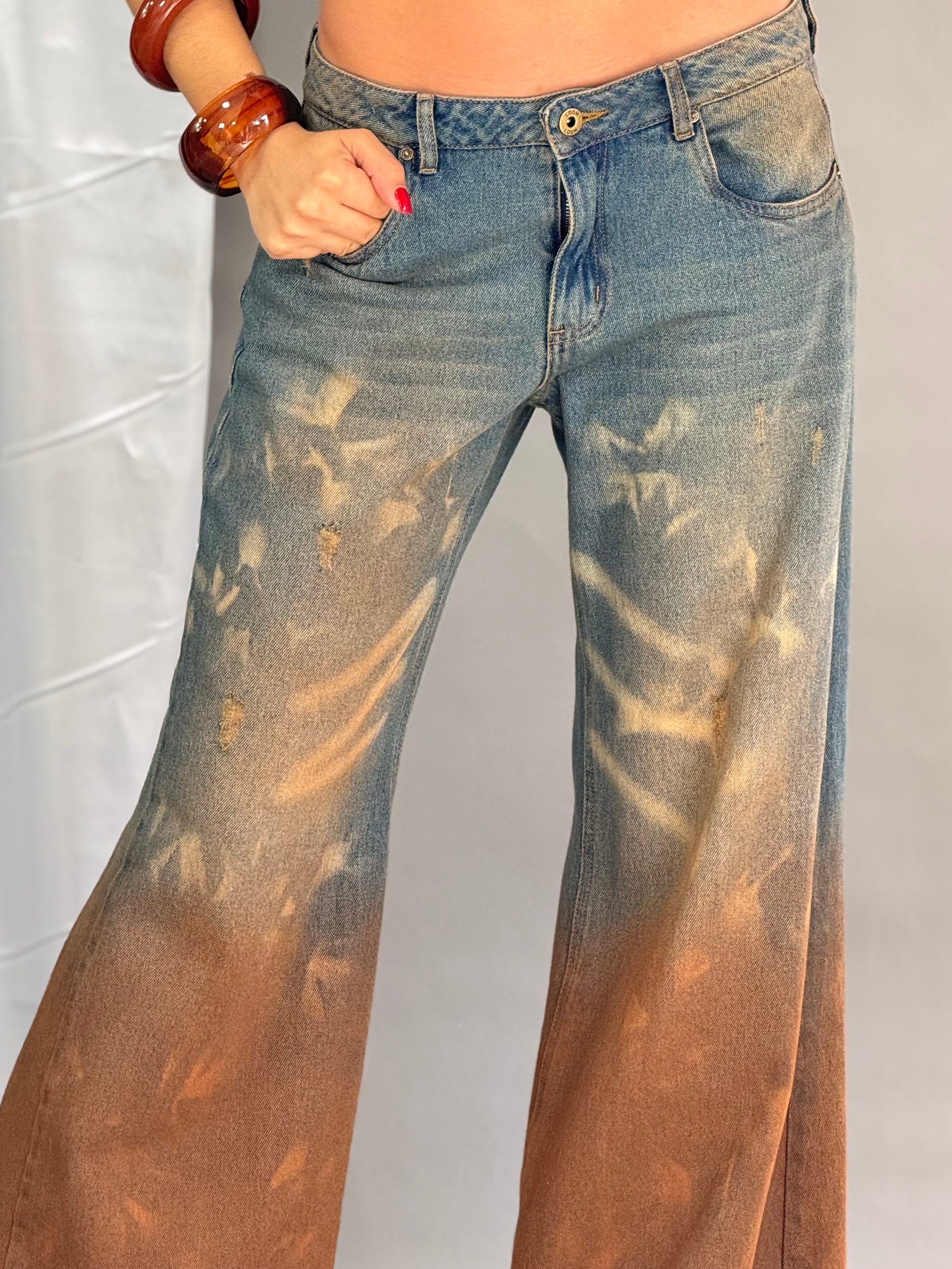 JEAN WIDE LEG TIRO BAJO VINTAGE ORANGE AZUL