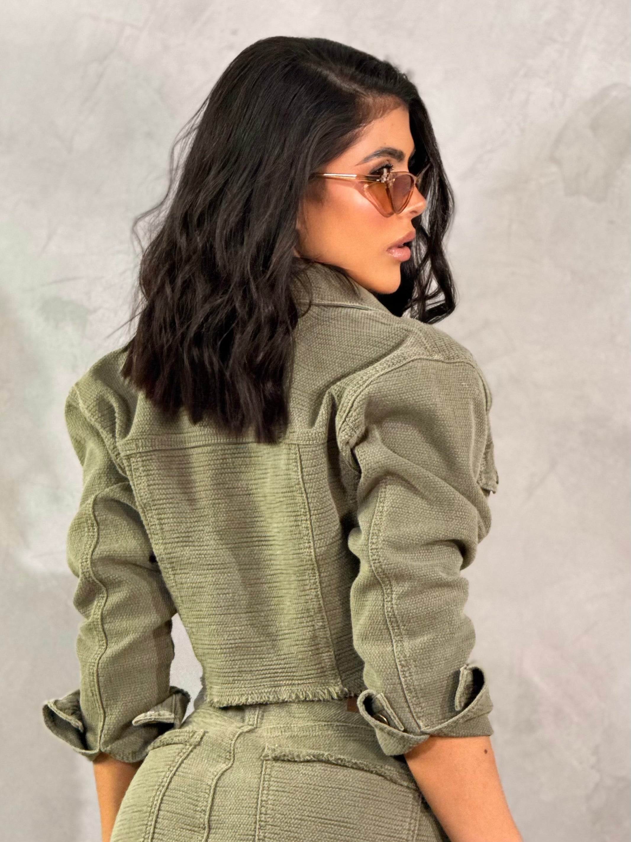 CHAQUETA JACQUARD DENIM VERDE