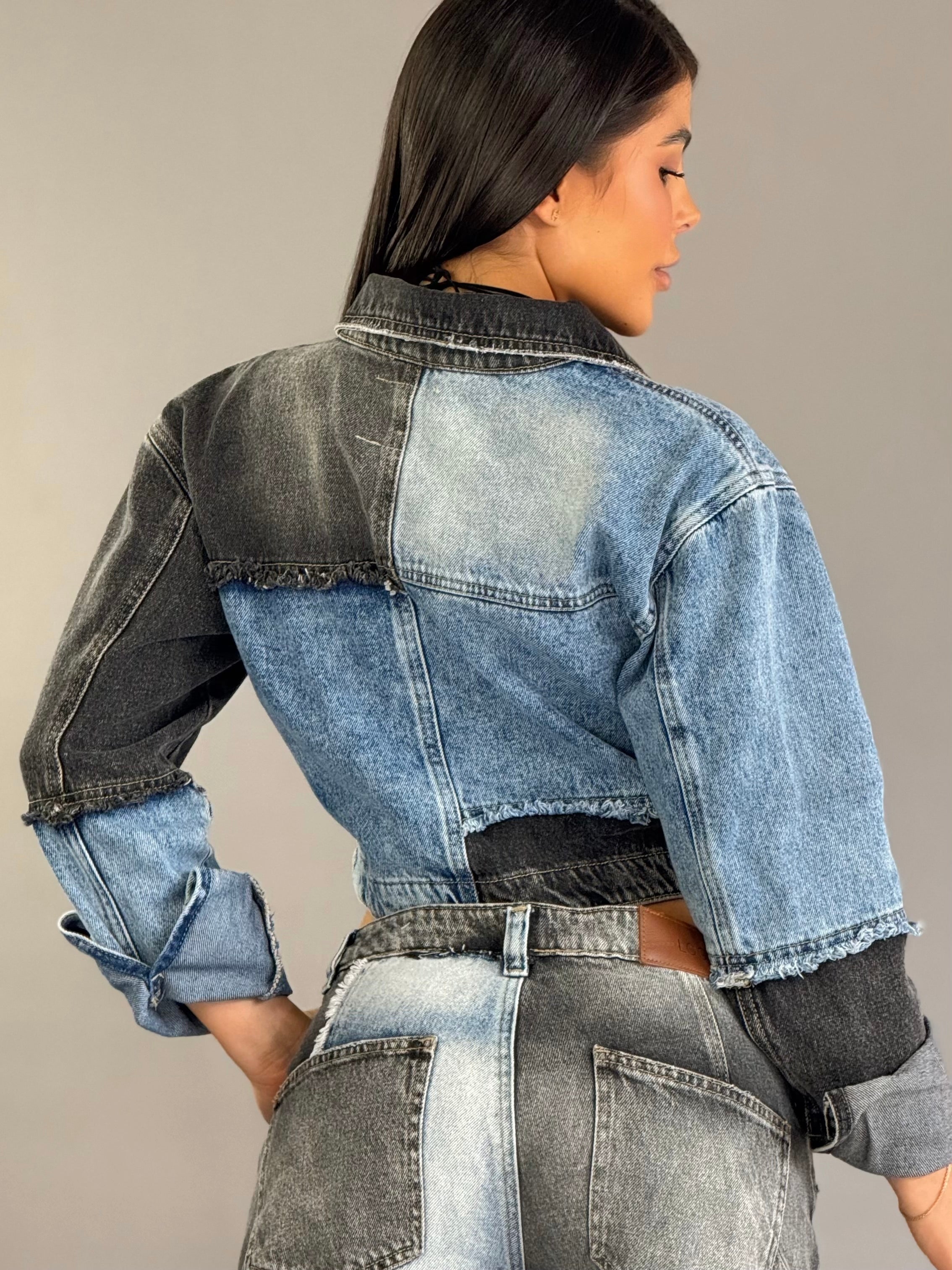 CHAQUETA DENIM BICOLOR AZUL/NEGRO