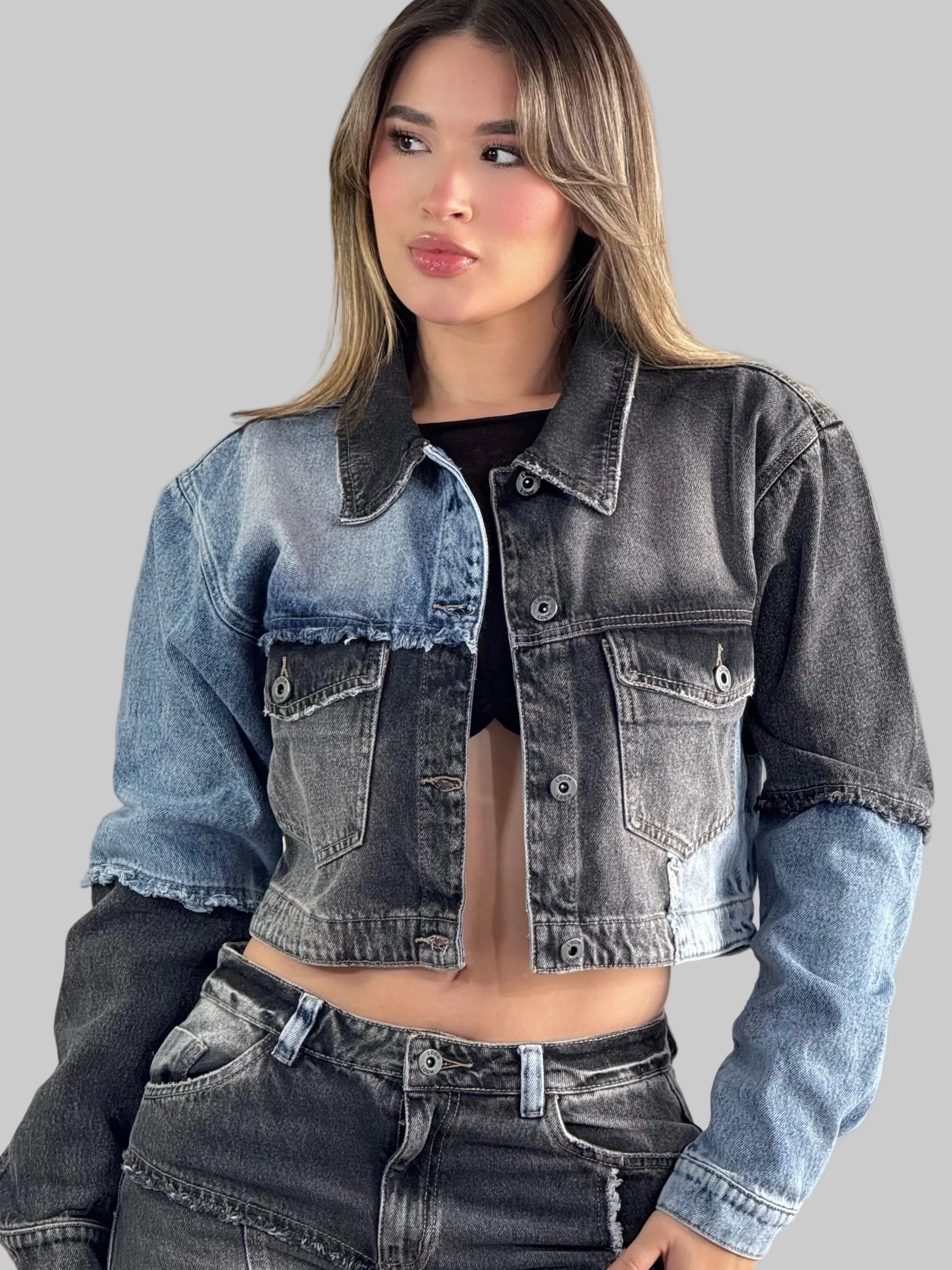 CHAQUETA BICOLOR AZUL/NEGRO