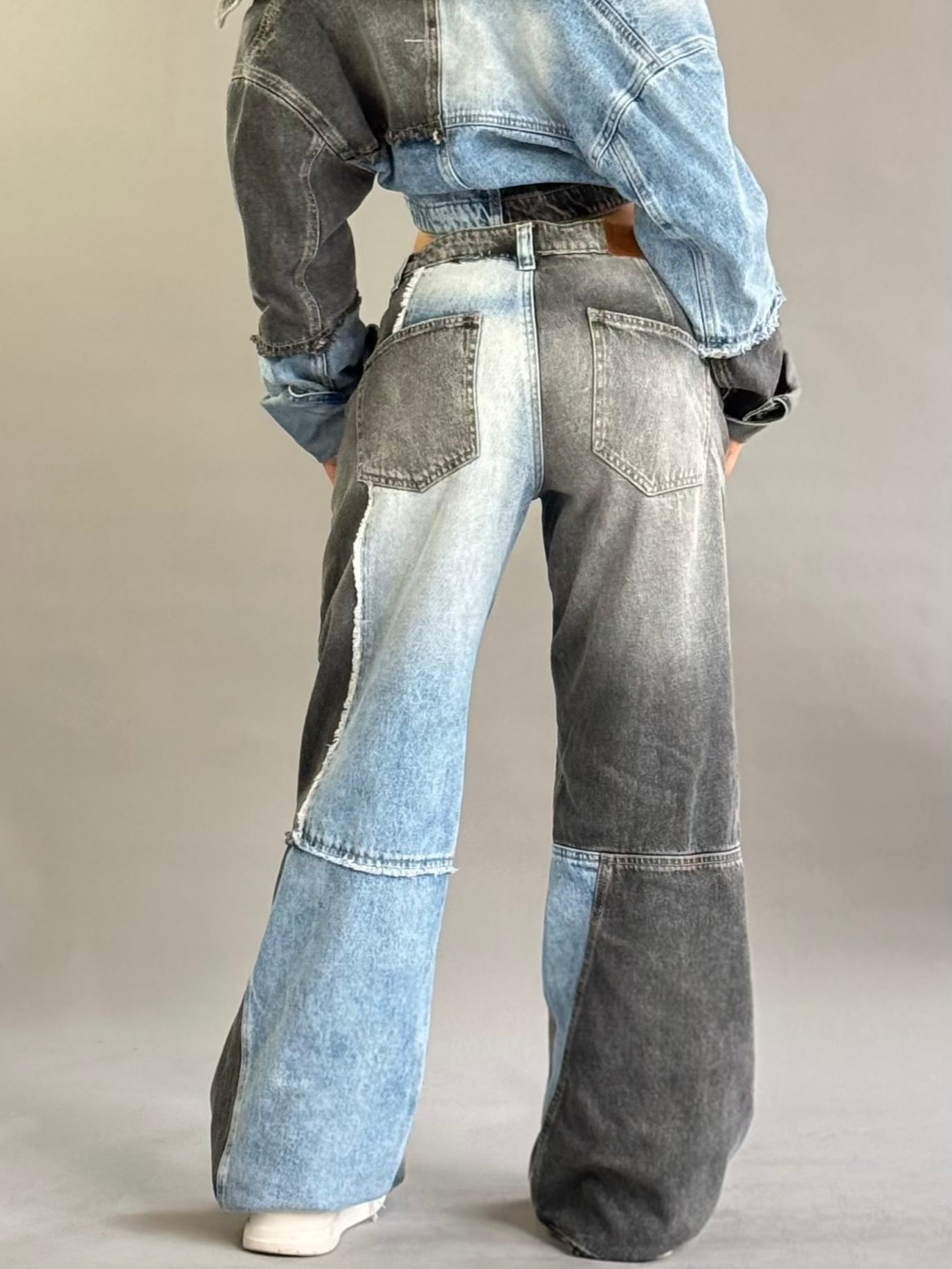 JEAN WIDE LEG BICOLOR AZUL/NEGRO