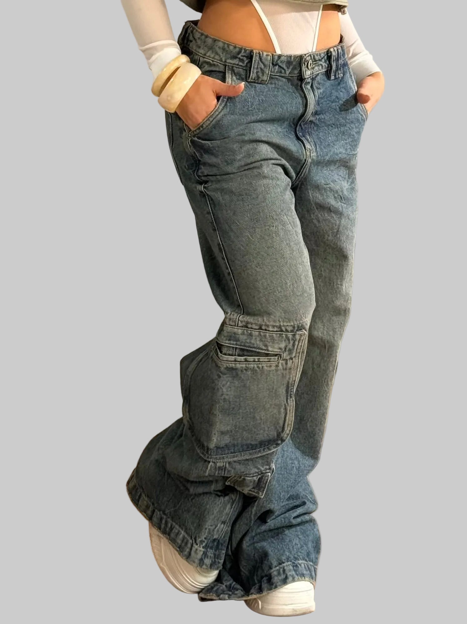 JEAN WIDE LEG  TIRO ALTO MULTI CARGO