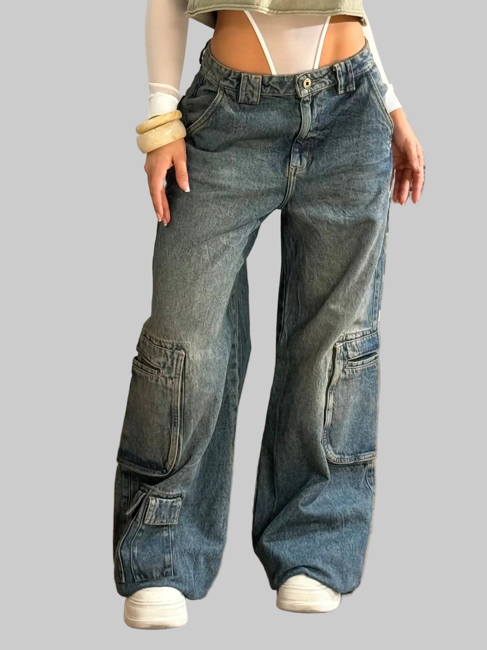 JEAN WIDE LEG  TIRO ALTO MULTI CARGO